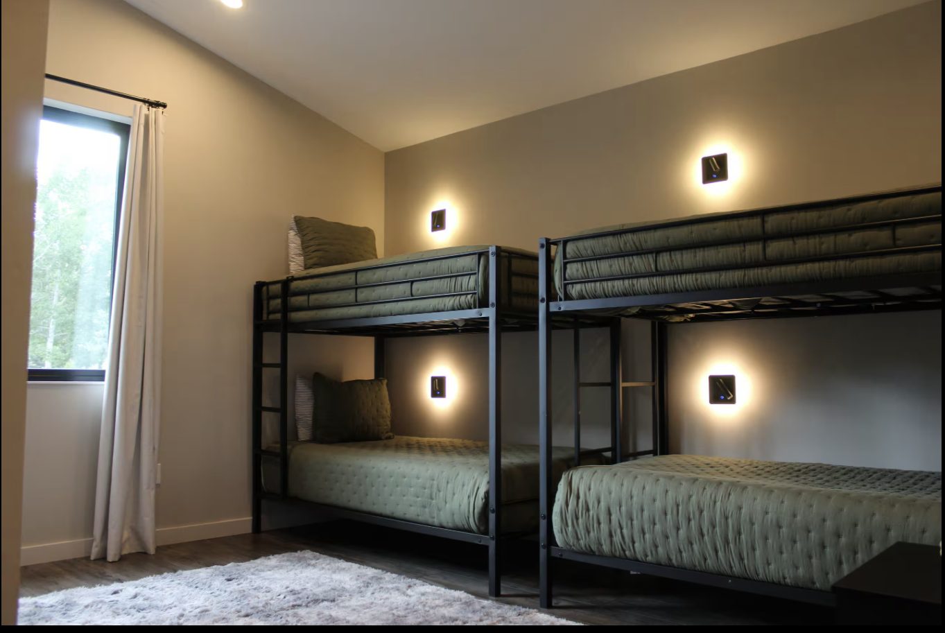 Bunk room with four twin beds